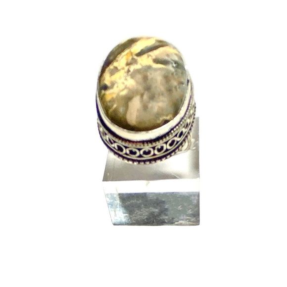 Jasper Gemstone in a Handcrafted Vintage-Look 925 Stamped Ring (8) - Picture 7 of 8